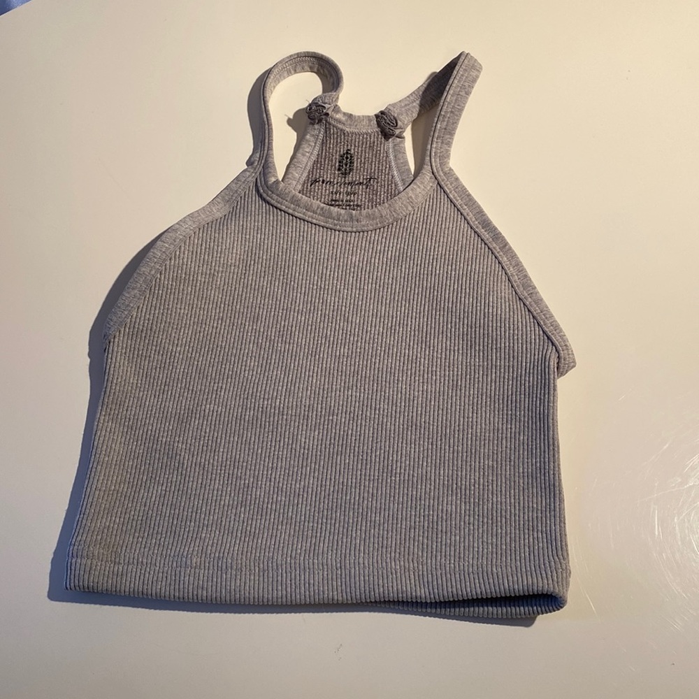Free People Happiness Runs Crop Top Gray Seamless Ribbed Tank W LOGO NWOT XS/S